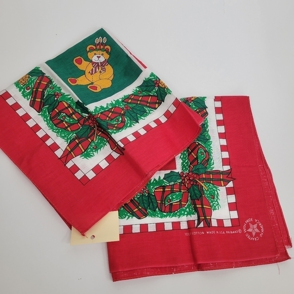Vintage Bandana Scarf Christmas All Cotton Retro made in USA SET - Picture 3 of 13